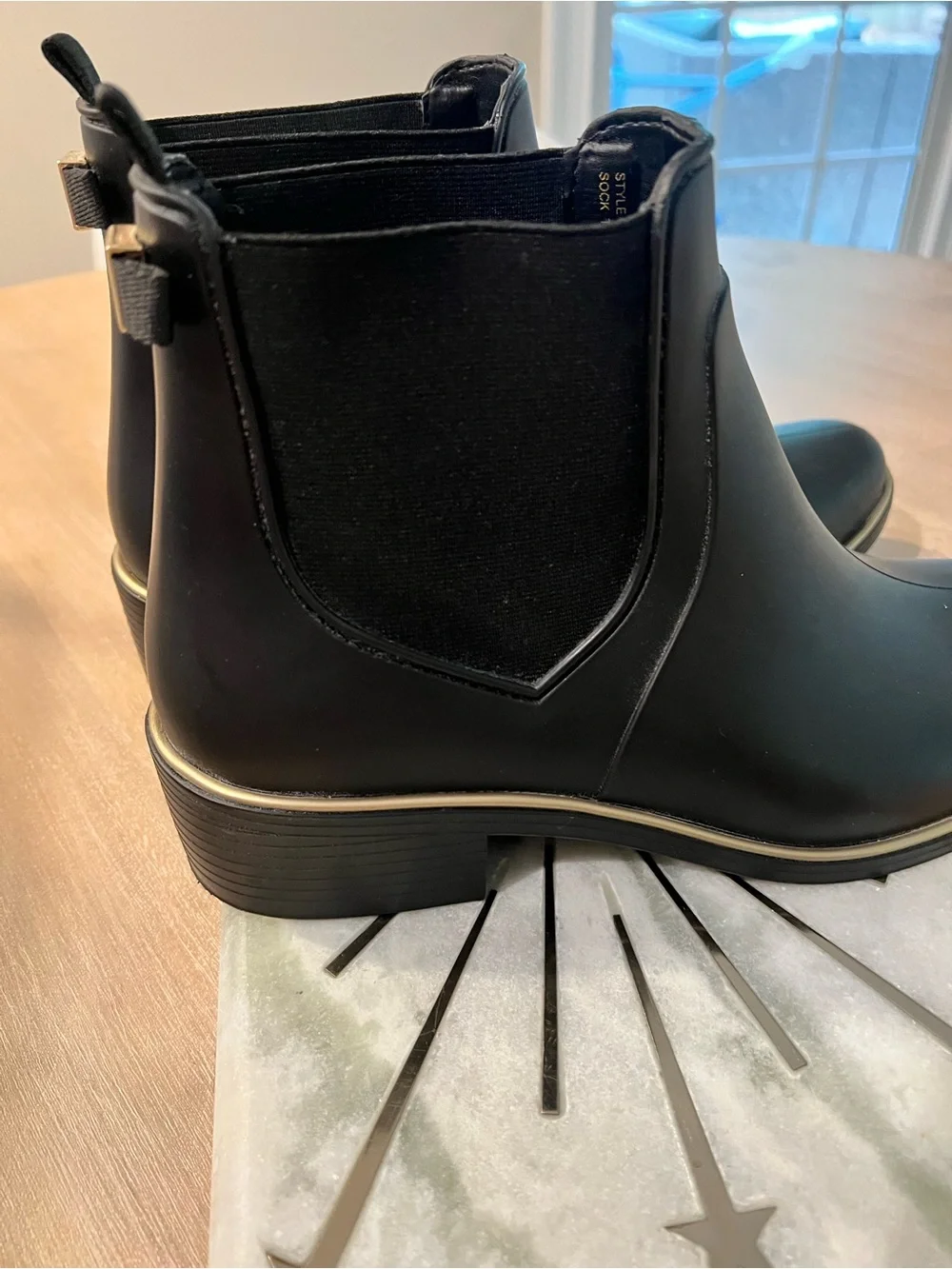 kate spade Black Chelsea Rain Boot with Gold Trim